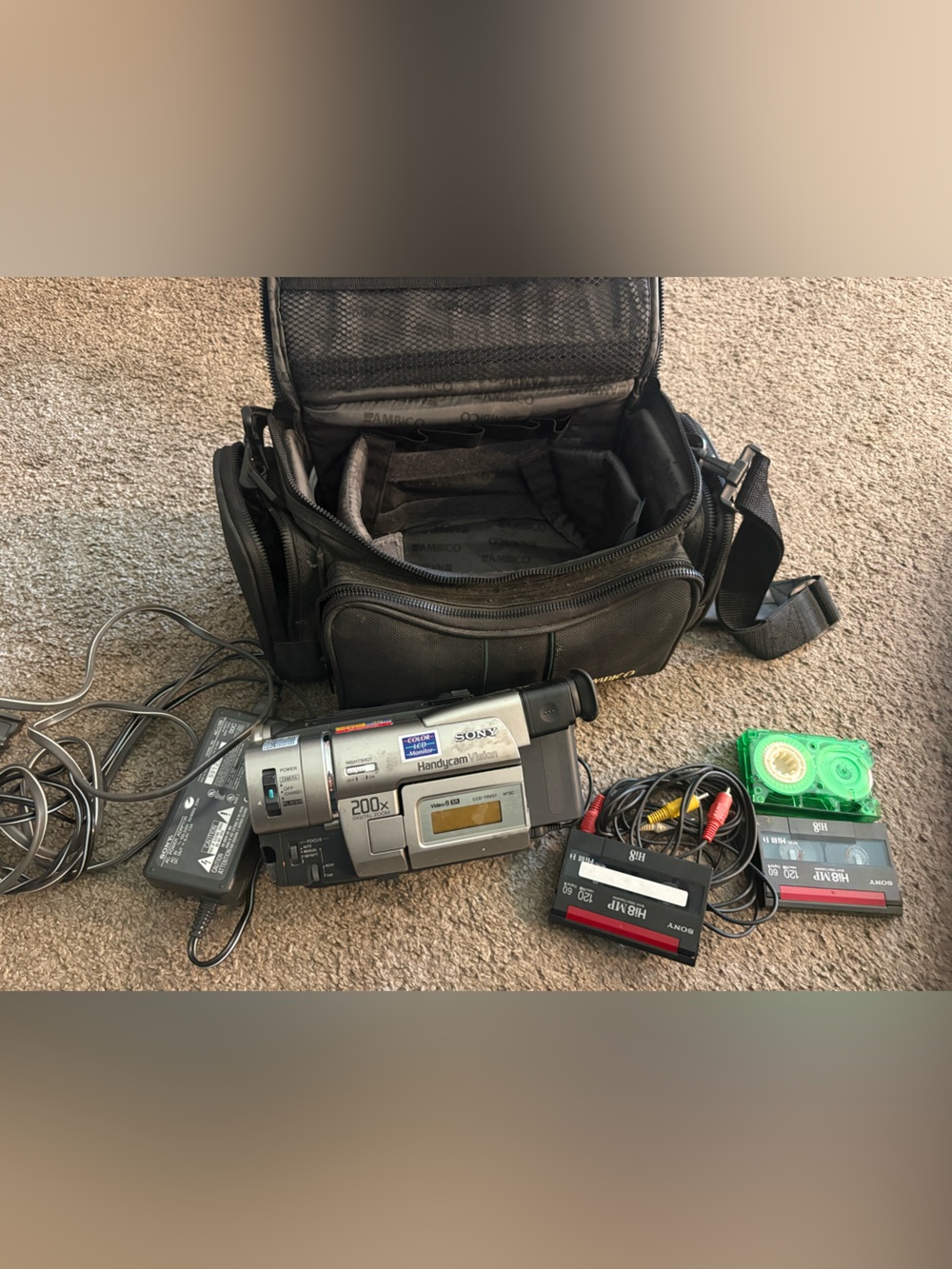 Sony Silver Handycam with Black Carry Case and Accessories